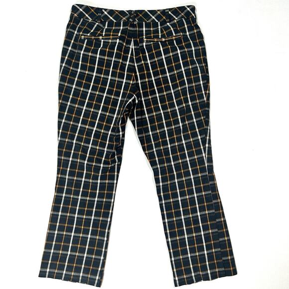 Tartan Plaid Slim Ankle Trousers Anthropologie Black Women's Size 12 Large - Picture 3 of 7